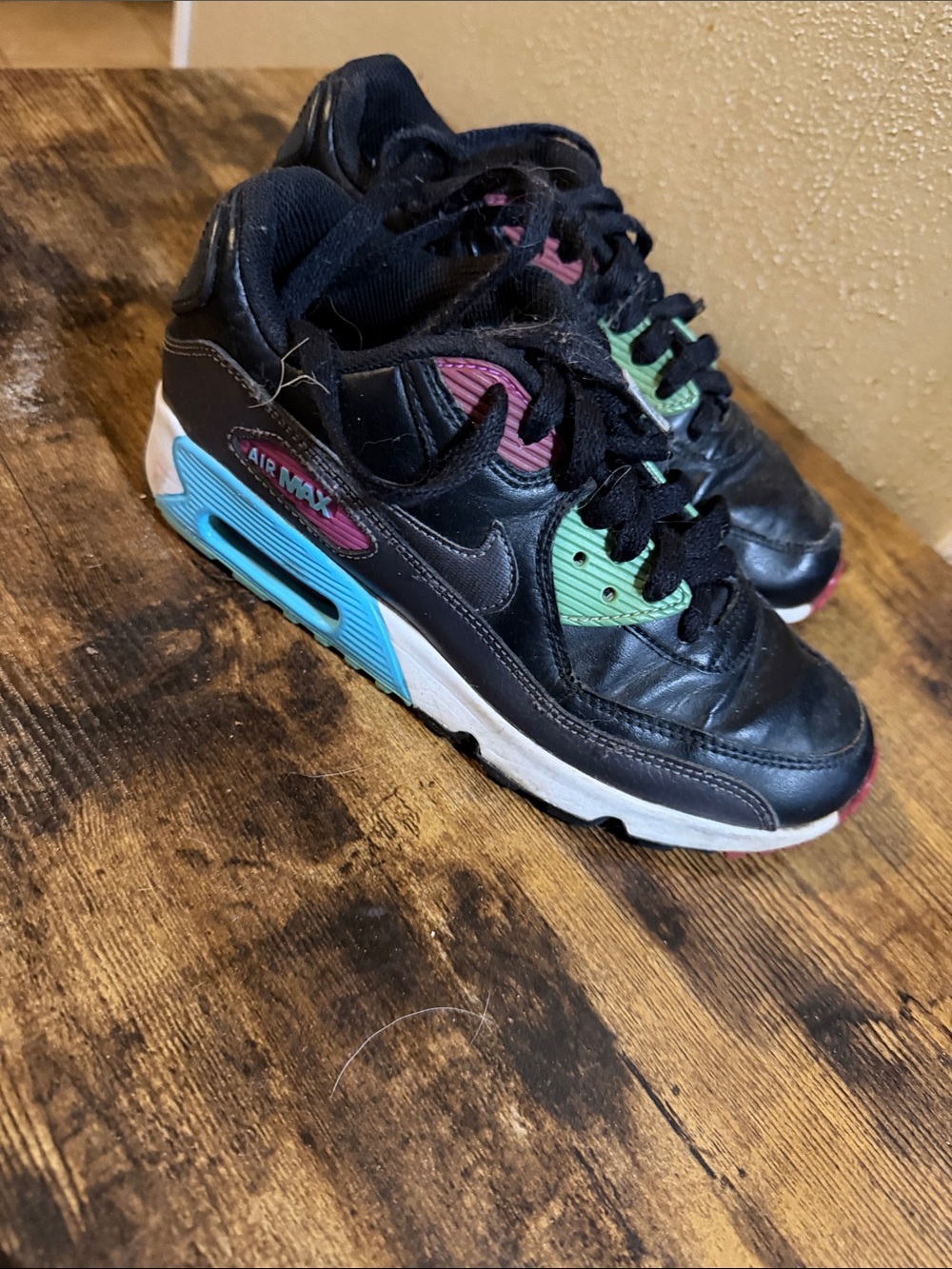 Nike Kids Black Sneakers with Teal & Pink Accents